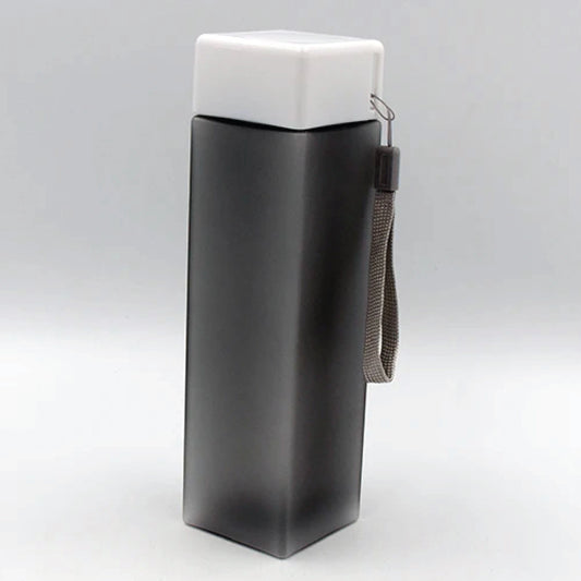 Square Water Bottle – Black Body with White Lid | Modern Corporate Gift