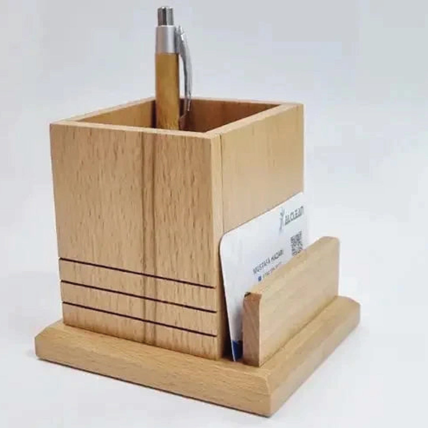 Square Wooden Office Table Organizer | Pen & Visiting Card Holder