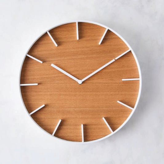 Brown Wooden Wall Clock with White Contrast – Modern Minimal Home Décor Clock