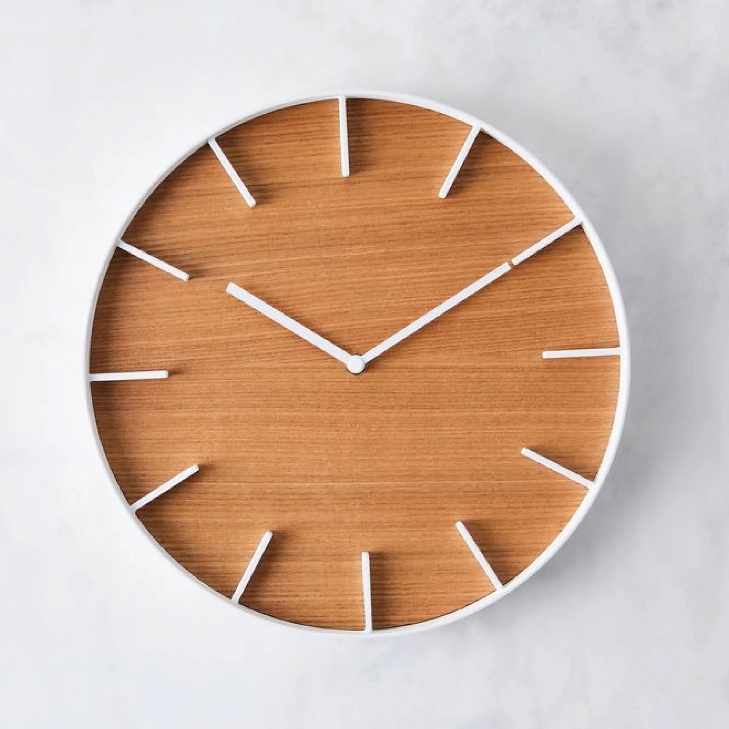 Brown Wooden Wall Clock with White Contrast – Modern Minimal Home Décor Clock