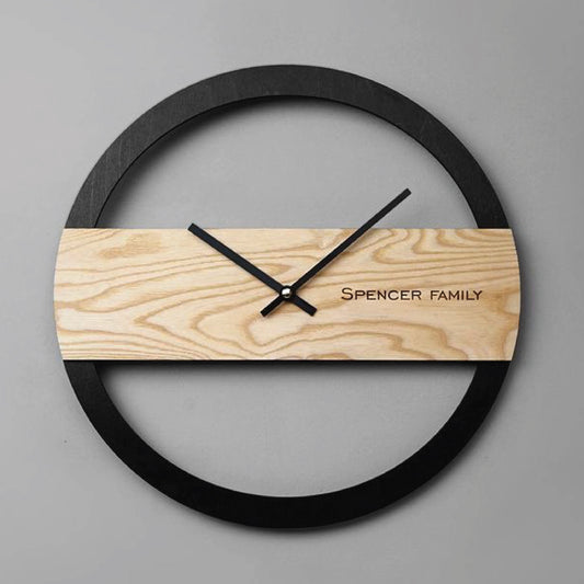 Round Wall Clock – Black Border with Wooden Center & Black Needles | Modern Minimal Décor Clock