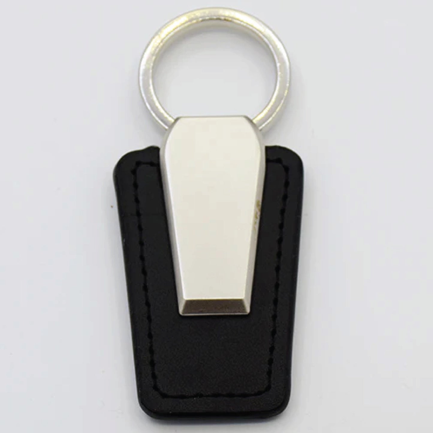 Silver & Black Leather Metal Keychain | Unique Elegant Square Design | Corporate Giveaway