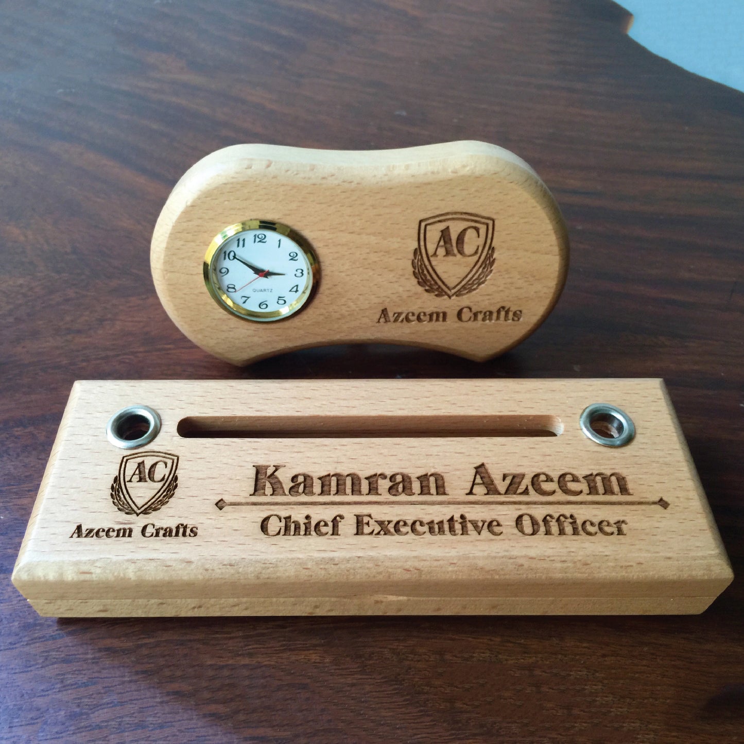 Laser Crafted Wooden Desk Decoration | Customized Company Name Gift
