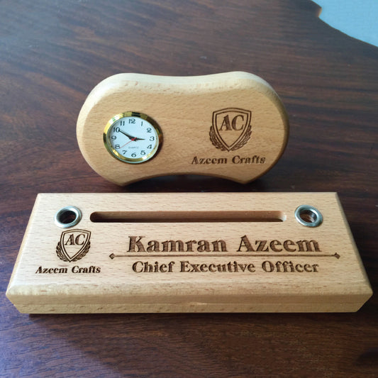 Laser Crafted Wooden Desk Decoration | Customized Company Name Gift