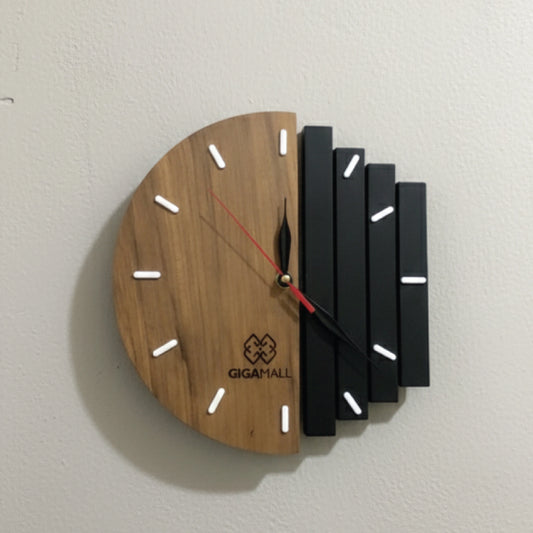 Two-Tone Wooden Wall Clock with Black Strips – Modern Minimal Home Décor Clock