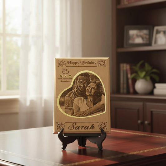 Personalized Laser Crafted Wooden Birthday Frame | Custom Photo & Date Engraving
