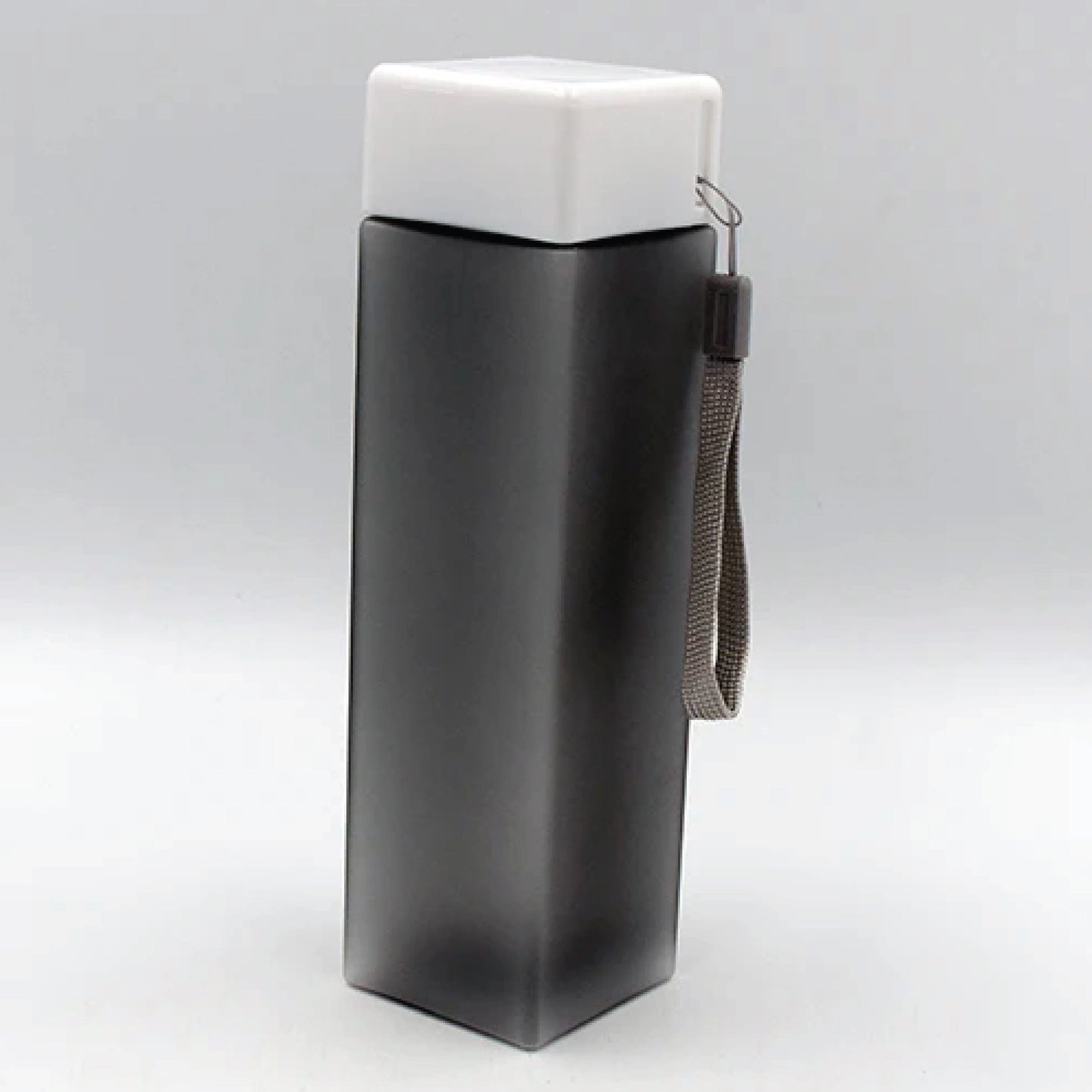 Square Water Bottle – Black Body with White Lid | Modern Corporate Gift