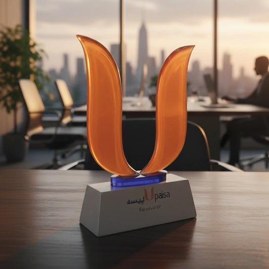 Premium Acrylic U-Shape Corporate Award Trophy with Custom Logo Base