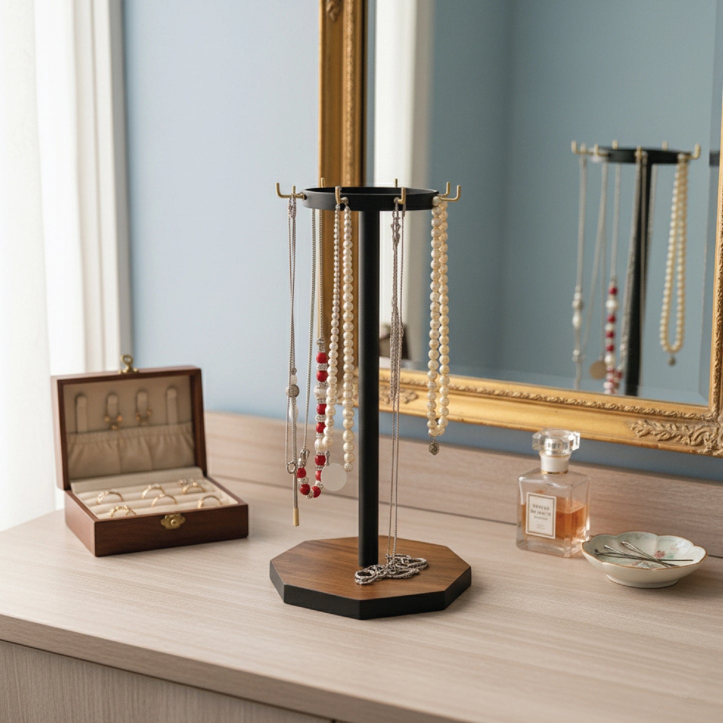 Wooden Locket & Chain Stand – Laser-Crafted Necklace Display Organizer