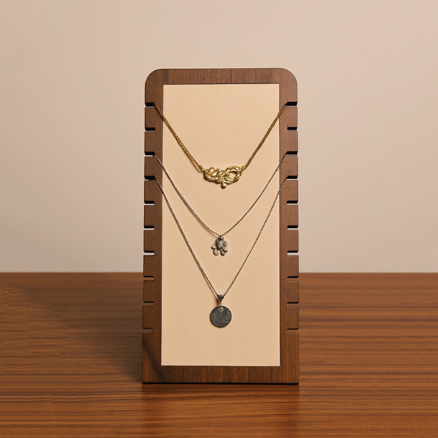 Square Chain Jewellery Stand – Laser-Crafted Wooden Necklace & Earring Display Organizer