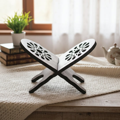 Laser-Crafted Wooden Quran Rail – Foldable Islamic Rehal Stand for Holy Quran