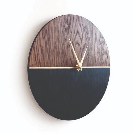 Black & Brown Oval Wall Clock – Modern Wooden Finish Home Décor Clock