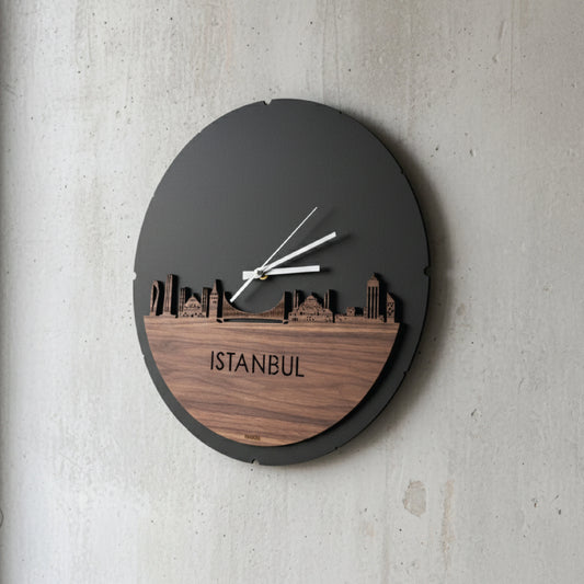 Black & Brown Istanbul Round Wall Clock – Elegant Wooden Home Décor Clock