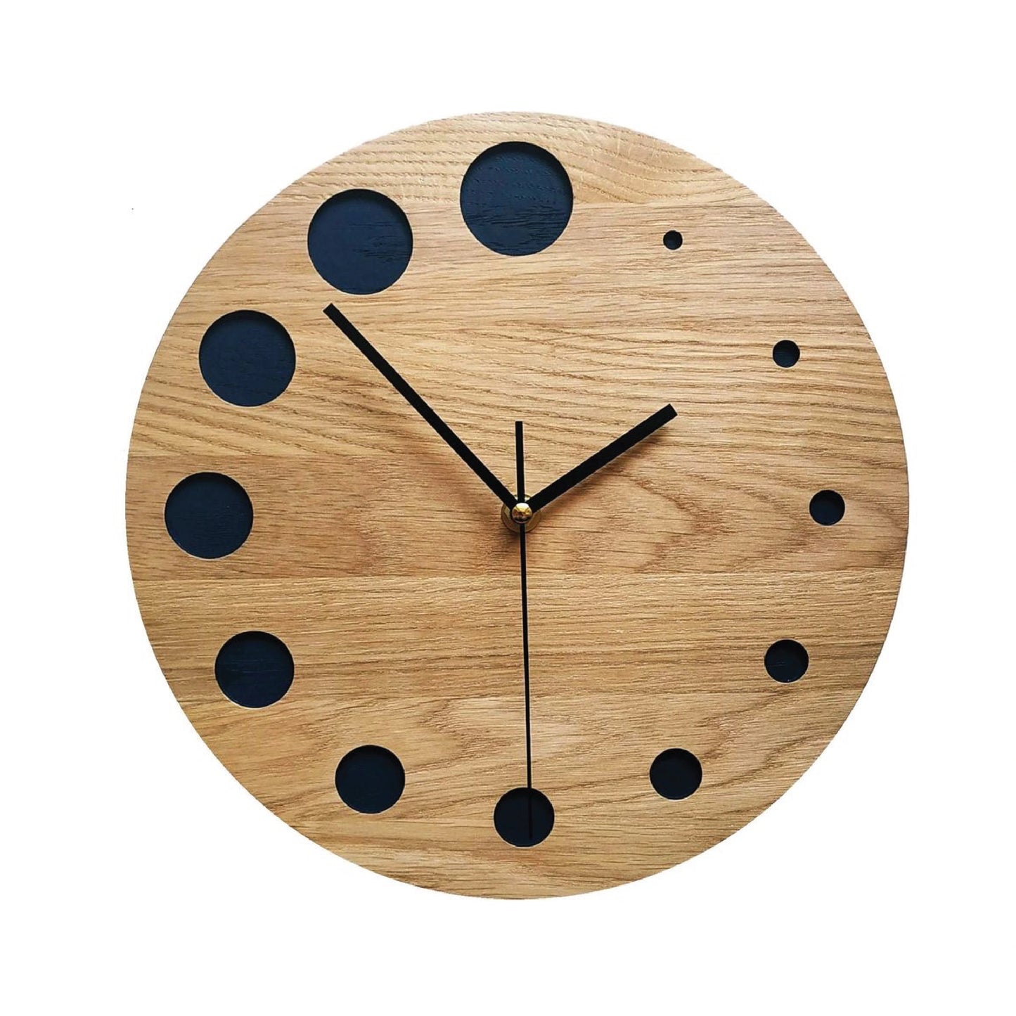 Wooden Round Wall Clock with Black Dots – Minimal Modern Home Décor Clock