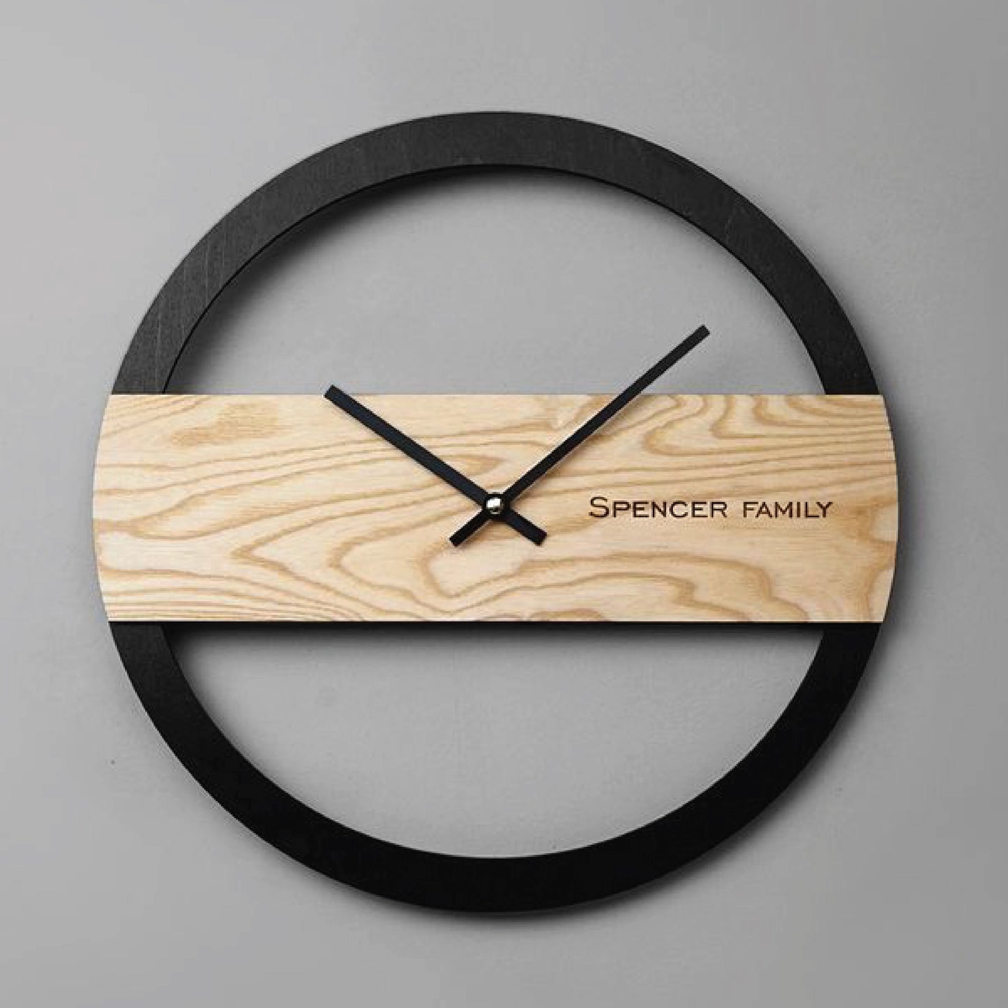 Round Wall Clock – Black Border with Wooden Center & Black Needles | Modern Minimal Décor Clock