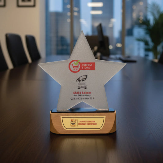Custom Star Acrylic Award with Wooden Base