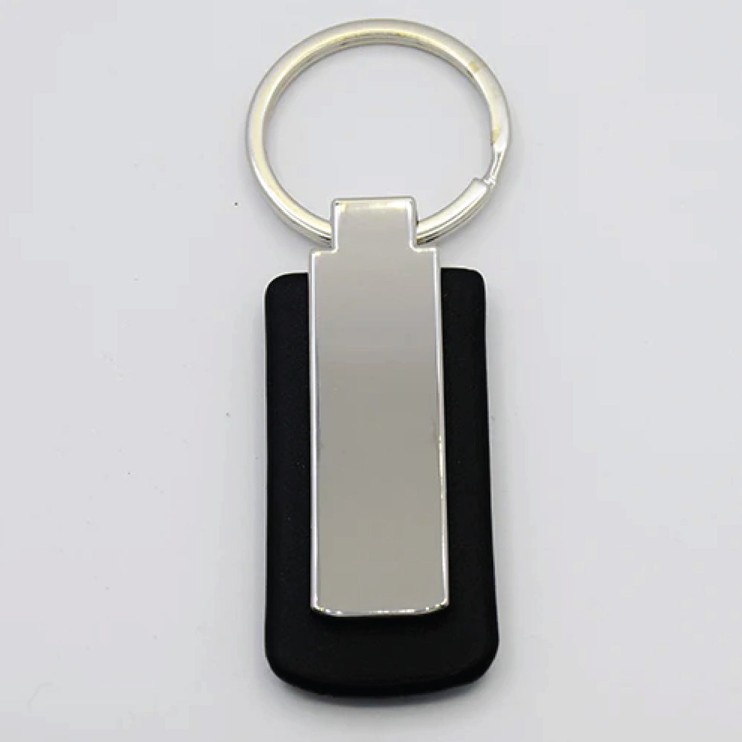 Silver & Black Leather Metal Square Keychain | Custom Corporate Giveaway