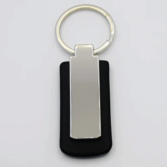 Silver & Black Leather Metal Square Keychain | Custom Corporate Giveaway
