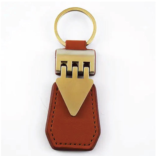 Golden Brass & Brown Leather Keychain | Triangle Style Corporate Giveaway