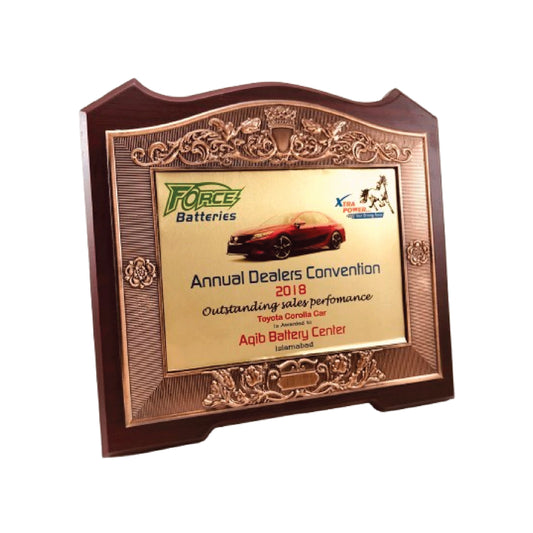 Elegant Wooden Frame Trophy with Golden Touch – Dealer Recognition Award