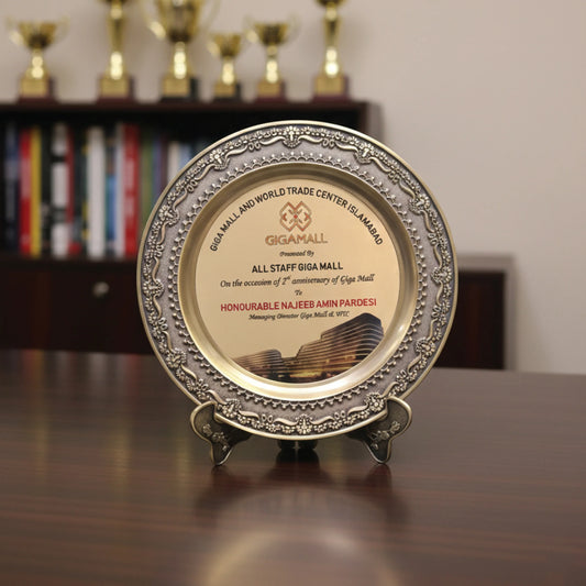 Premium Ornate Silver & Gold Circular Shield Award