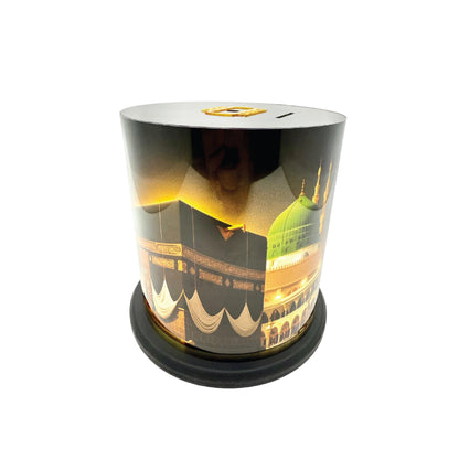 Kaaba & Masjid Nabvi Wooden Saving Box – Islamic Hajj & Umrah Money Bank Gift