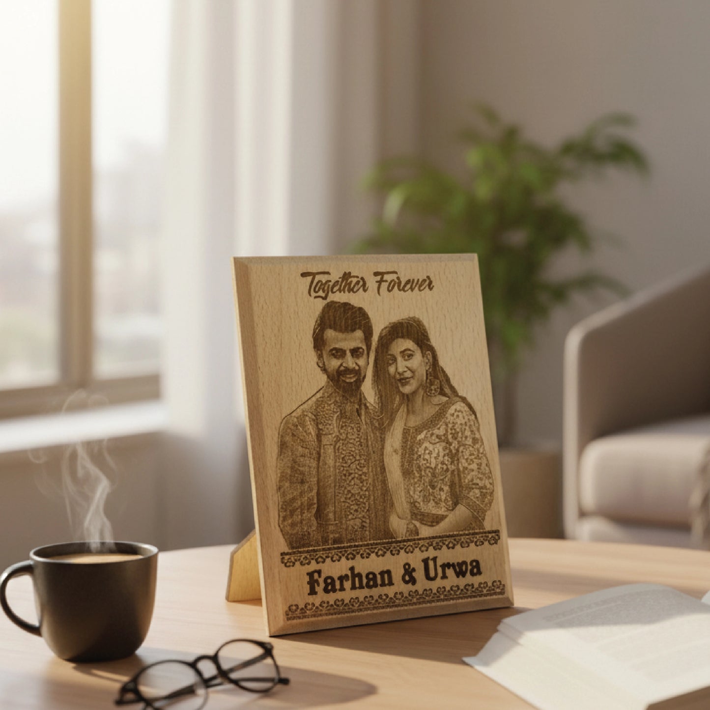 Elegant Bridal Laser Printed Wooden Frame | Customized Wedding Wishes Gift