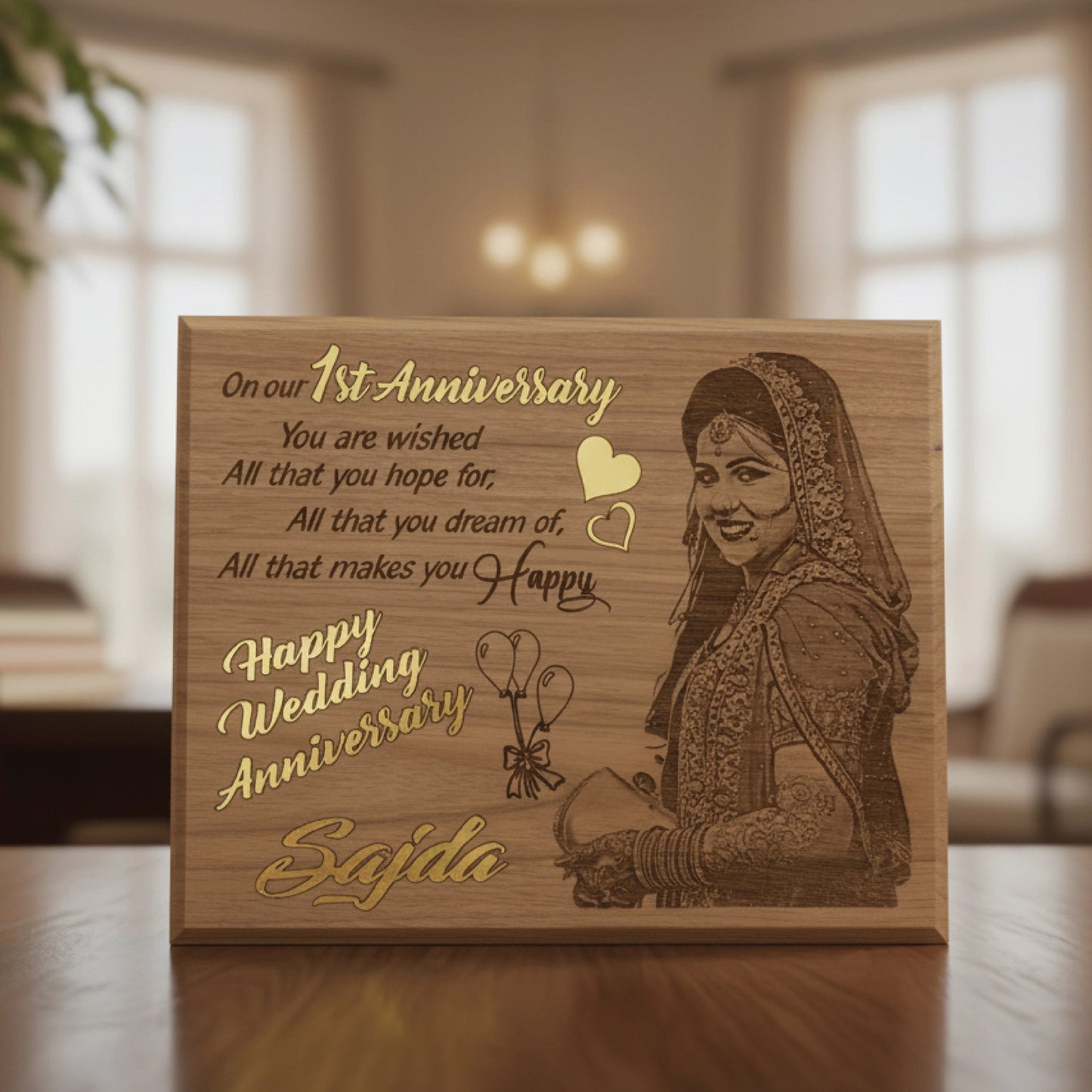 Elegant Bridal Laser Printed Wooden Frame | Customized Wedding Wishes Gift
