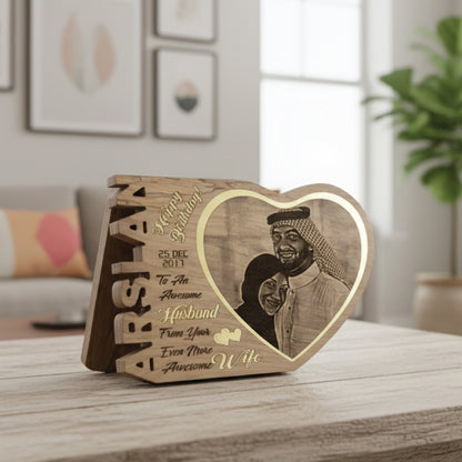 Elegant Heart Shaped Family Picture Frame | Unique Personalized Wooden Gift