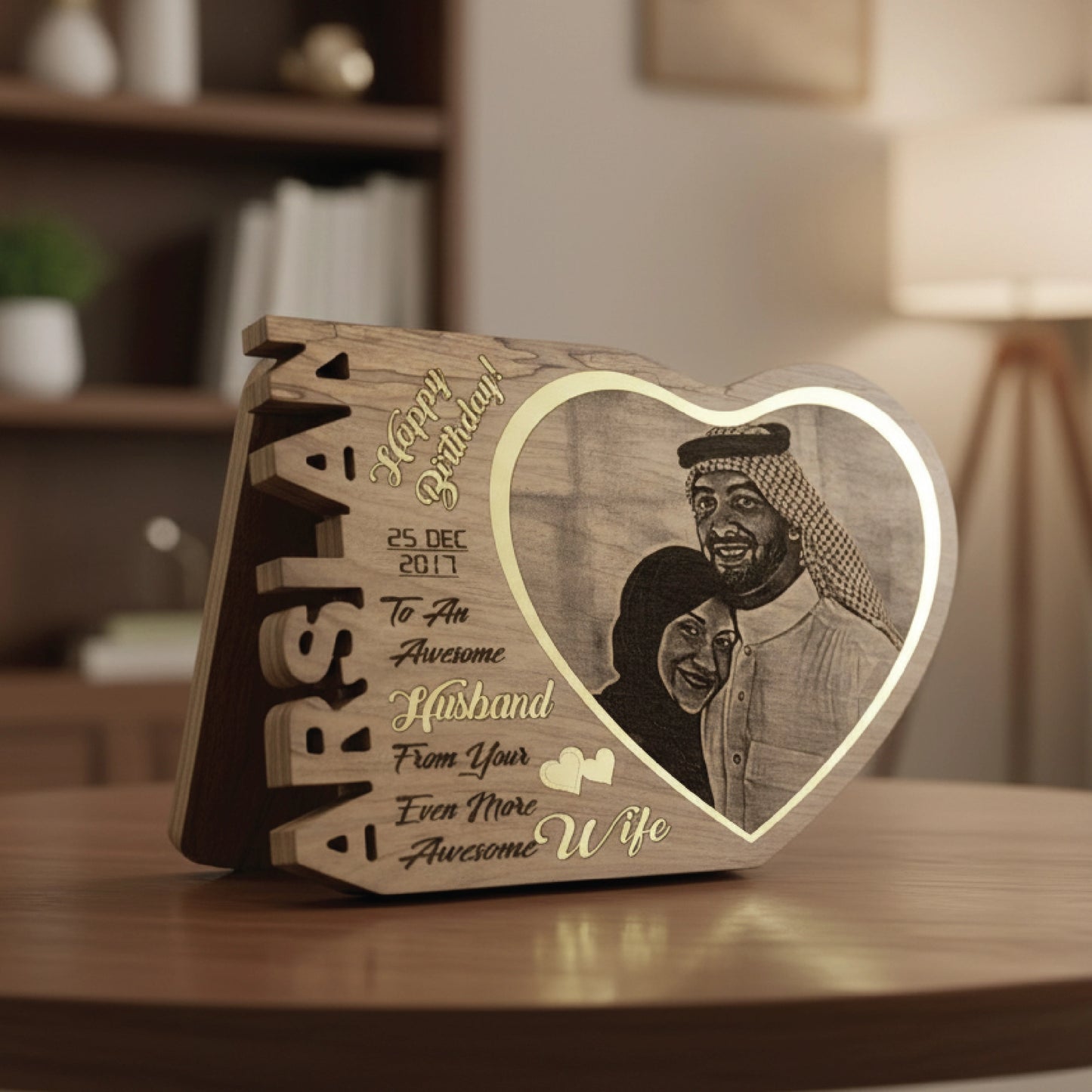 Elegant Heart Shaped Family Picture Frame | Unique Personalized Wooden Gift