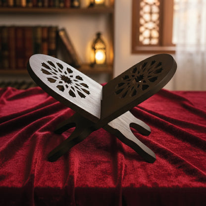 Laser-Crafted Wooden Quran Rail – Foldable Islamic Rehal Stand for Holy Quran
