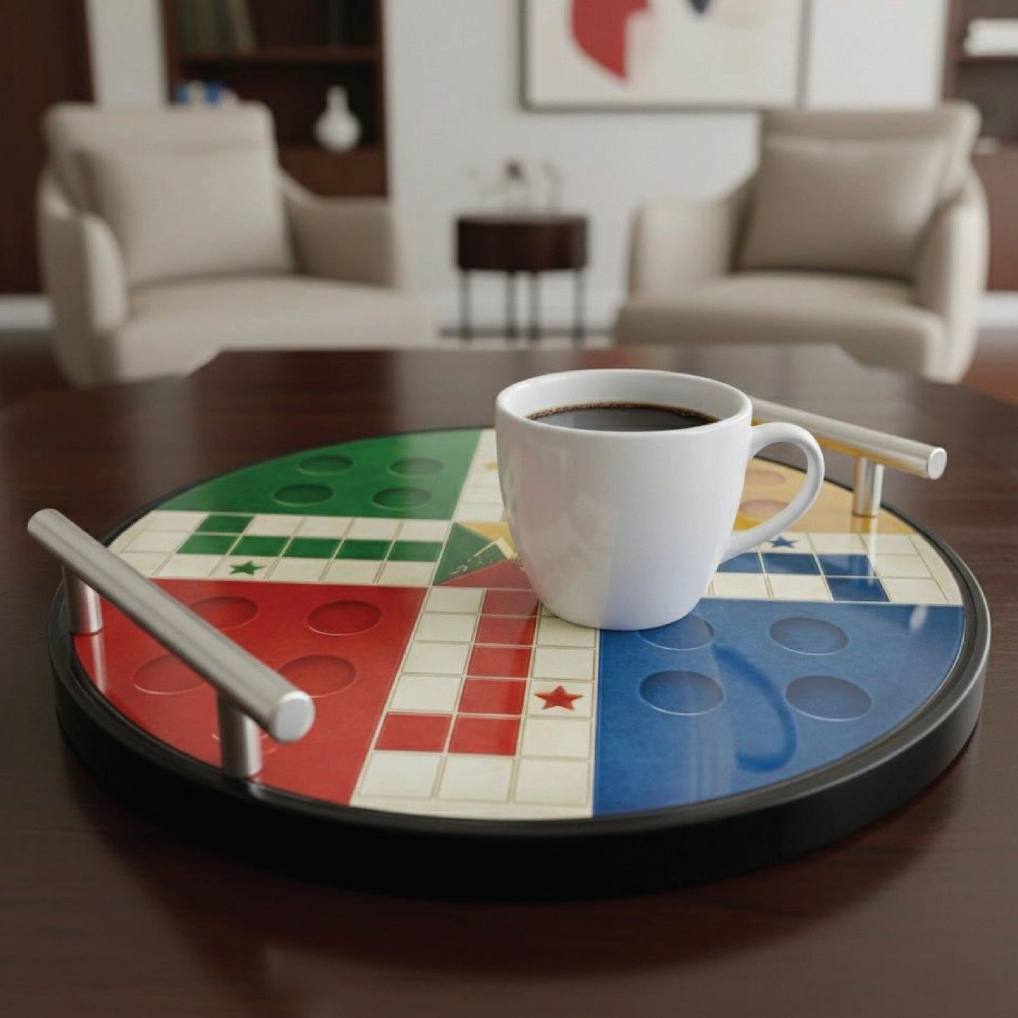 Round Ludo Serving Board