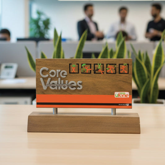 Premium Walnut Wood Block Desktop Award with Acrylic Accents