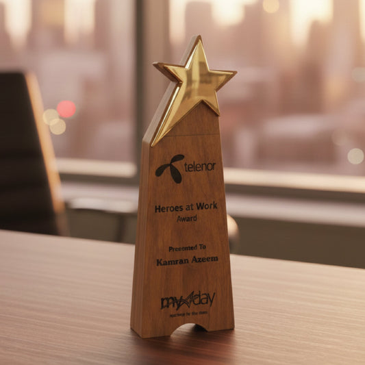 Premium Tapered Wooden Star Trophy – Corporate Excellence Award