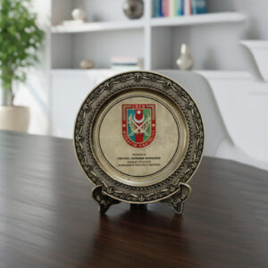 Heritage Antique Brass Commemorative Plate | Ornate Filigree Embossed Shield Award