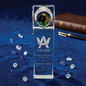 Global Vision Crystal Pillar Award – Premium Glass Globe Achievement Trophy