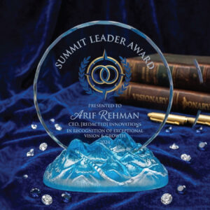 Summit Leader Mountain Crystal Award – Premium Glass Excellence Trophy