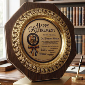 Octagonal Wood and Gold Filigree Recognition Plaque – Premium Retirement & Service Award