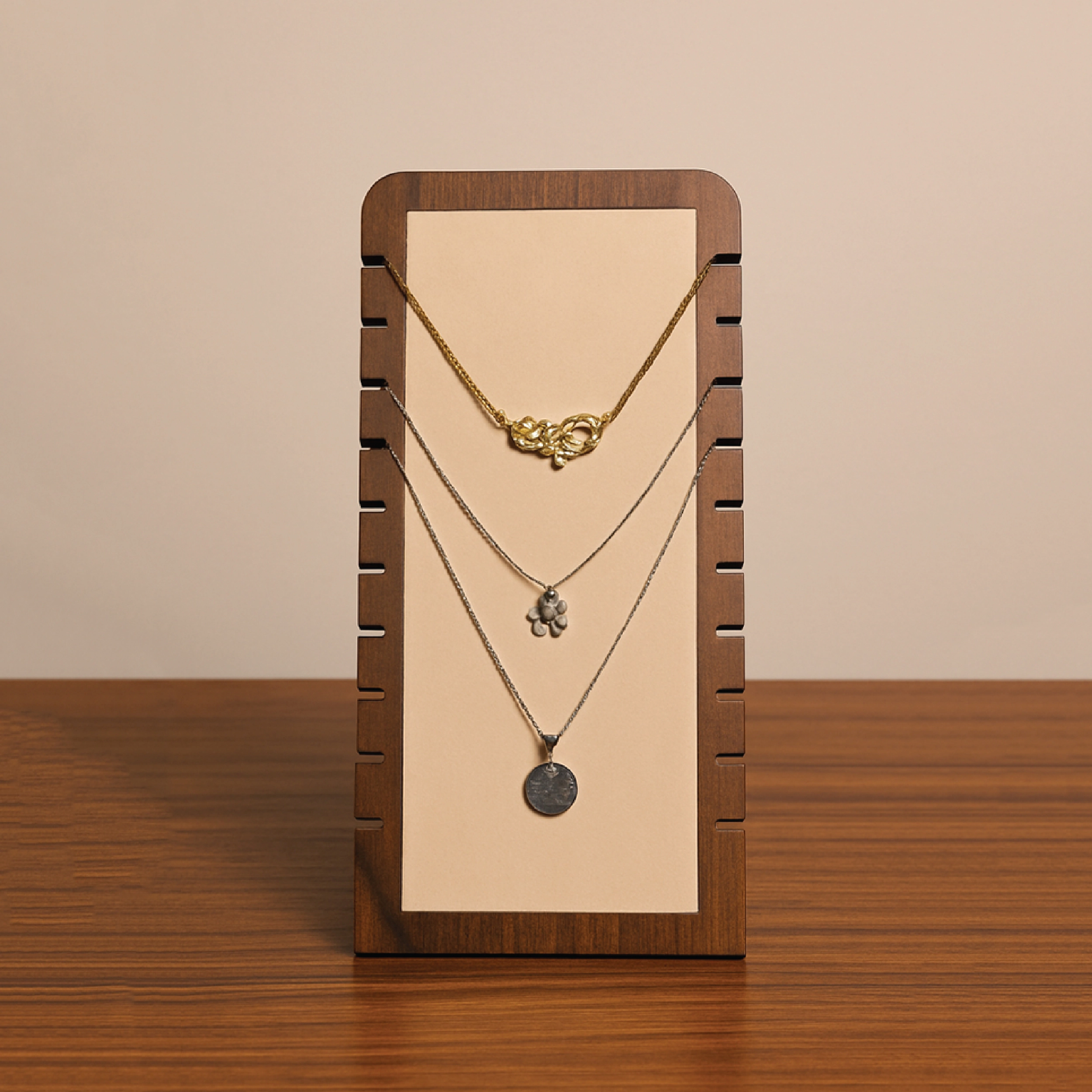 Rectangle Wooden Locket Organizer – Stylish Necklace & Pendant Holder Stand
