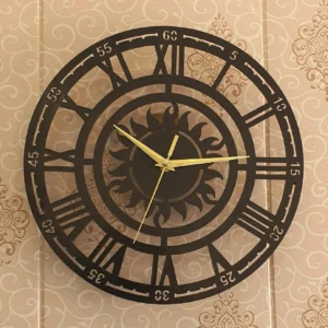 Round Roman Design Wooden Wall Clock – Unique Vintage Style Elegant Home Décor