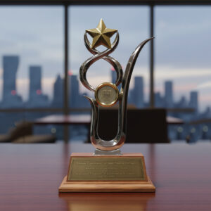 Elite Galactic Star Chrome Trophy – Premium Wood Base Leadership Award