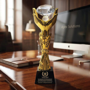Apex Diamond Achievement Award – Premium Gold Hands & Crystal Trophy