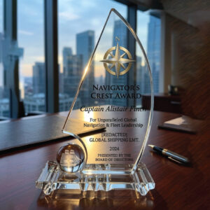 Premium Sail-Shaped Crystal Award with Compass Inlay and Nautical Globe