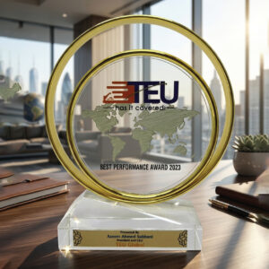 Premium Dual-Ring Circular Acrylic Award with Gold Accents and Crystal Base