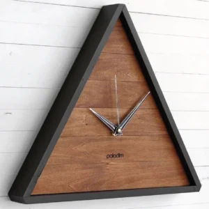 Triangle Wooden Wall Clock with Black Border – Modern Geometric Home Décor Clock