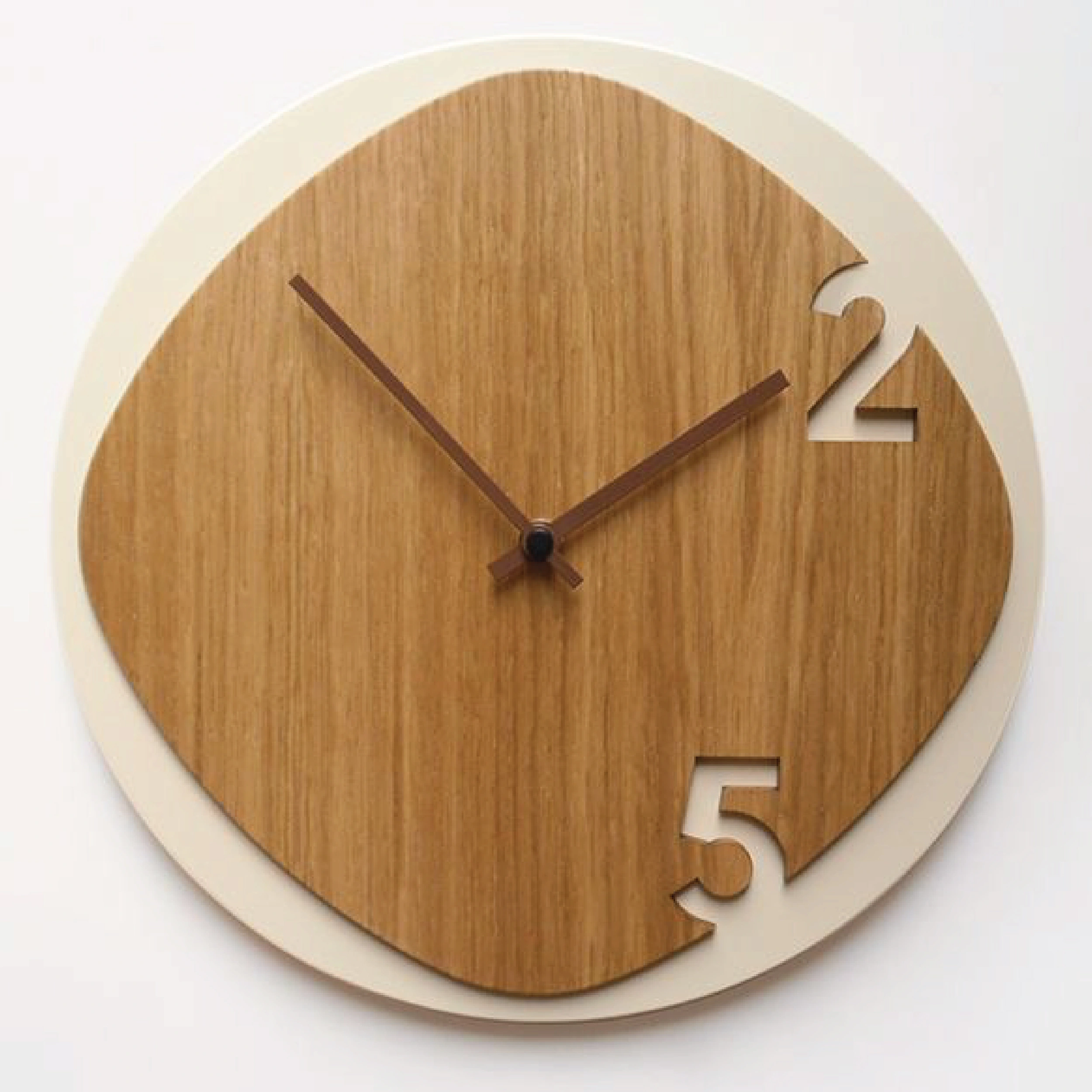 White Round Wall Clock with Wooden Rounded Rectangle Design – Modern Minimalist Home Décor