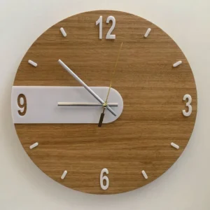 Elegant Wooden Wall Clock with White Numbers & Hands – Minimalist Modern Home Décor