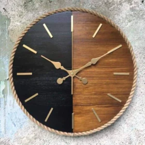 Black & White Wooden Wall Clock with Golden Words & Hands – Elegant Modern Home Décor