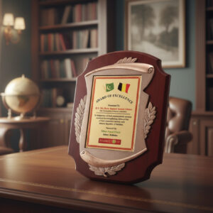 Classic Scrolled Parchment Excellence Plaque – Premium Mahogany-Finish Wood & Gold Metal Award