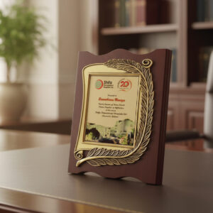 Ornate Laurel Leaf Parchment Plaque – Premium Mahogany-Finish Wood & Gold Metal Award